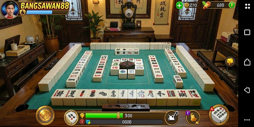 Screenshot utama BANGSAWAN88 menampilkan gameplay seru Mahjong dan desain yang menarik.
