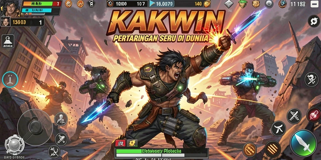 Screenshot utama KAKWIN menampilkan aksi pertarungan mendebarkan.