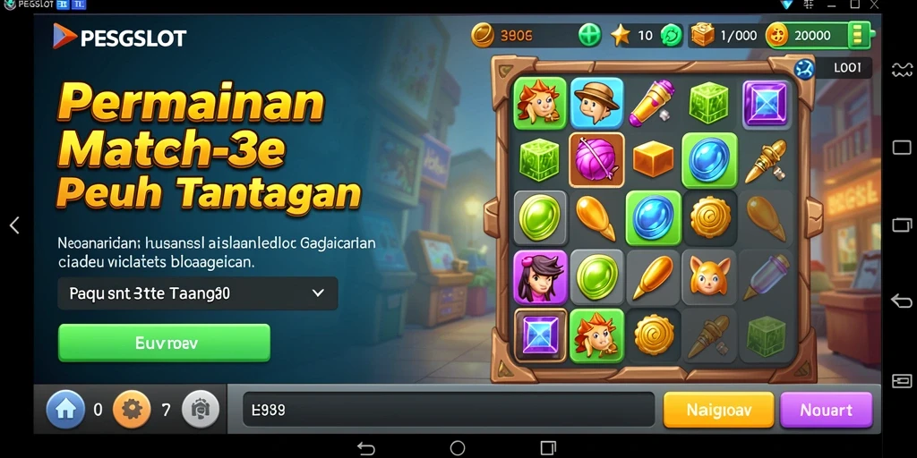 Gameplay menarik PESGSLOT dengan elemen Match-3 yang berwarna-warni.