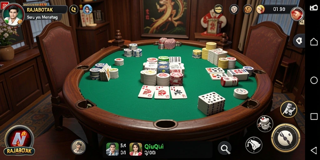 Tampilan gameplay seru dari RAJABOTAK dengan suasana permainan QiuQiu.