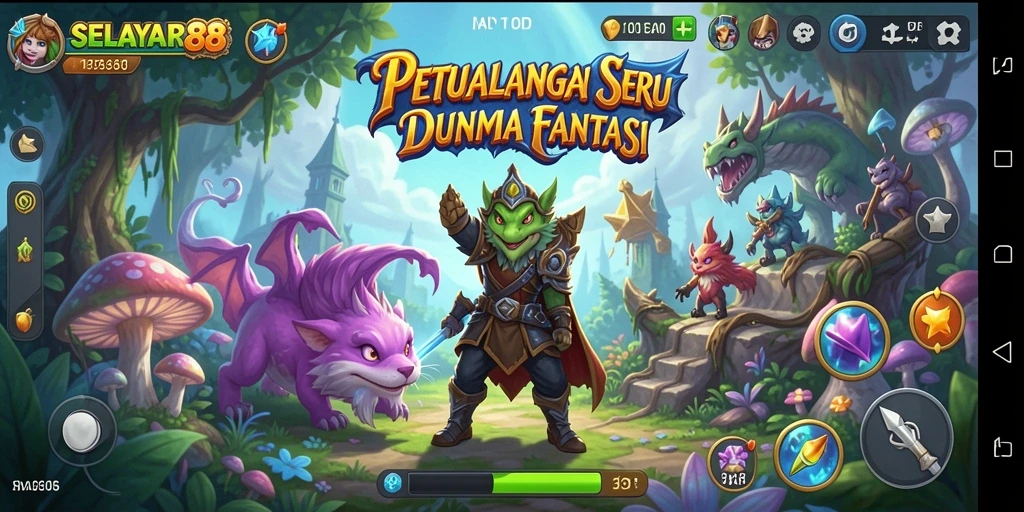 Tampilan screenshot gameplay <strong>SELAYAR88</strong> menampilkan karakter utama menjelajahi hutan misterius.