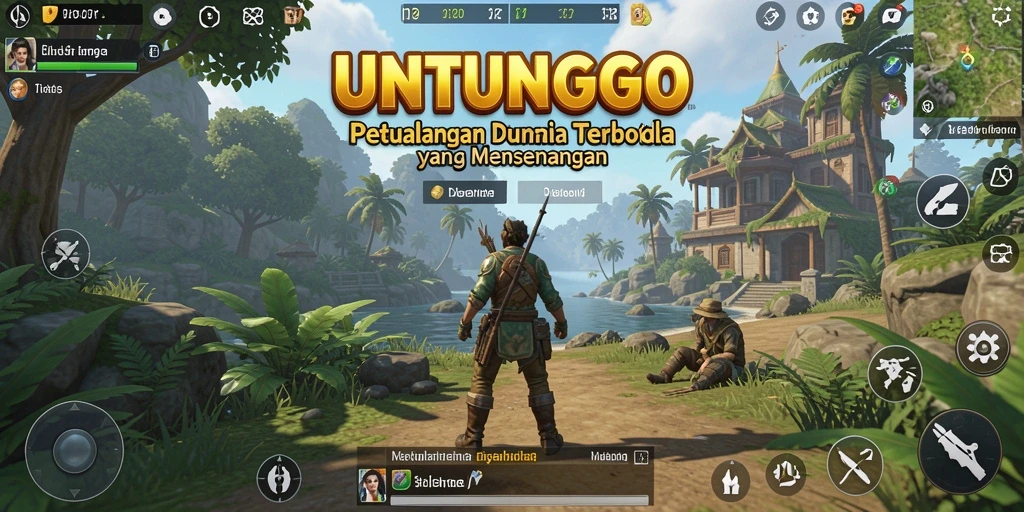 Screenshot permainan UNTUNGGO menampilkan aksi petualangan dunia terbuka.